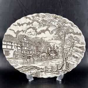 Royal Mail Staffordshire England Oval Serving Platter 12” Ironstone Brown VTG